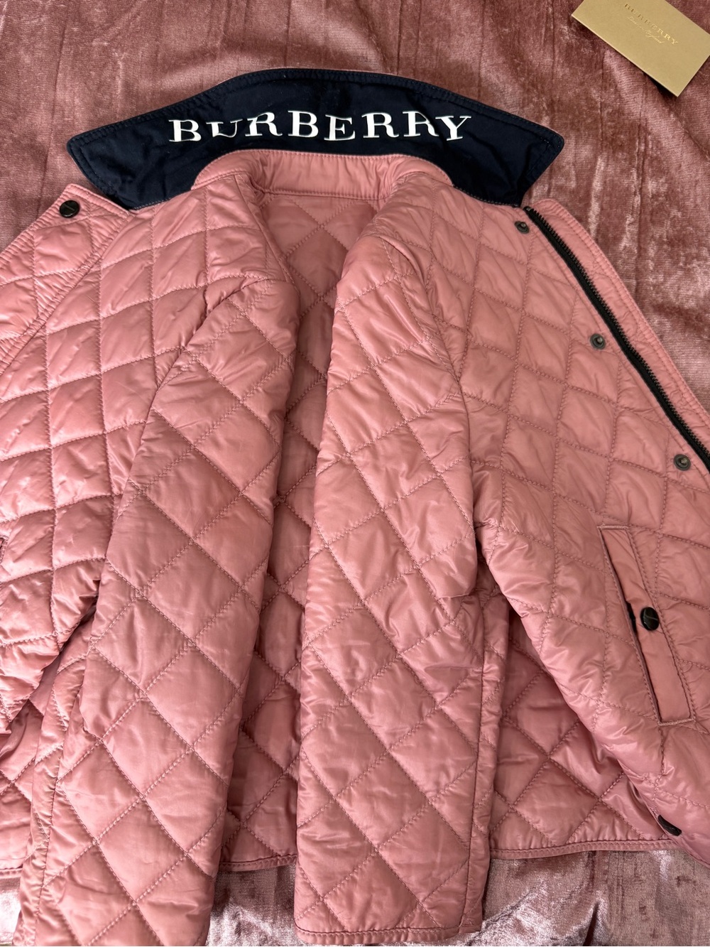 Girls' Burberry Quilted Pink Button-jacket - Picture 2 of 7